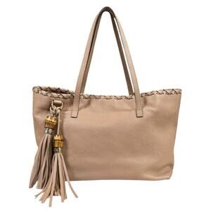 Gucci Outlet Bamboo Tote Bag, Leather 354665, Beige, Women's, with Tassel